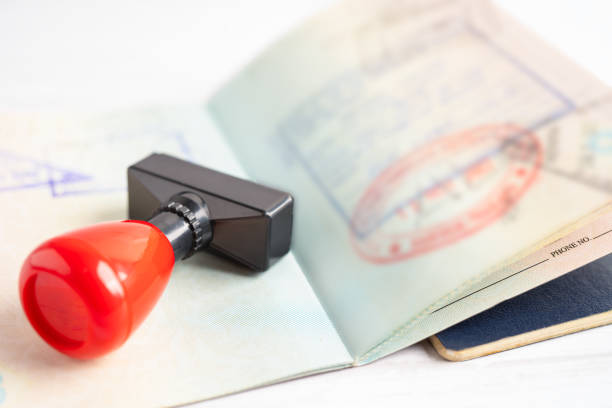 Approved Stamp visa and passport document to immigration at airport in country. Approved Stamp visa and passport document to immigration at airport in country.